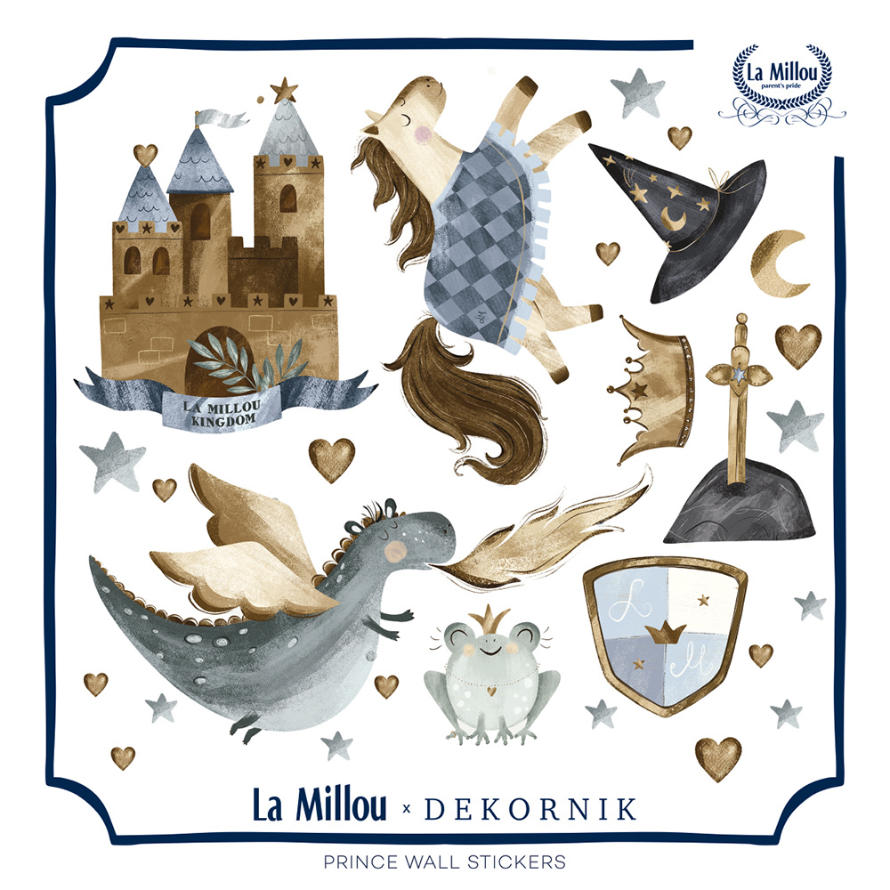 La Millou 經典圖案壁貼貼紙50*50cm｜仙履奇緣(藍底)