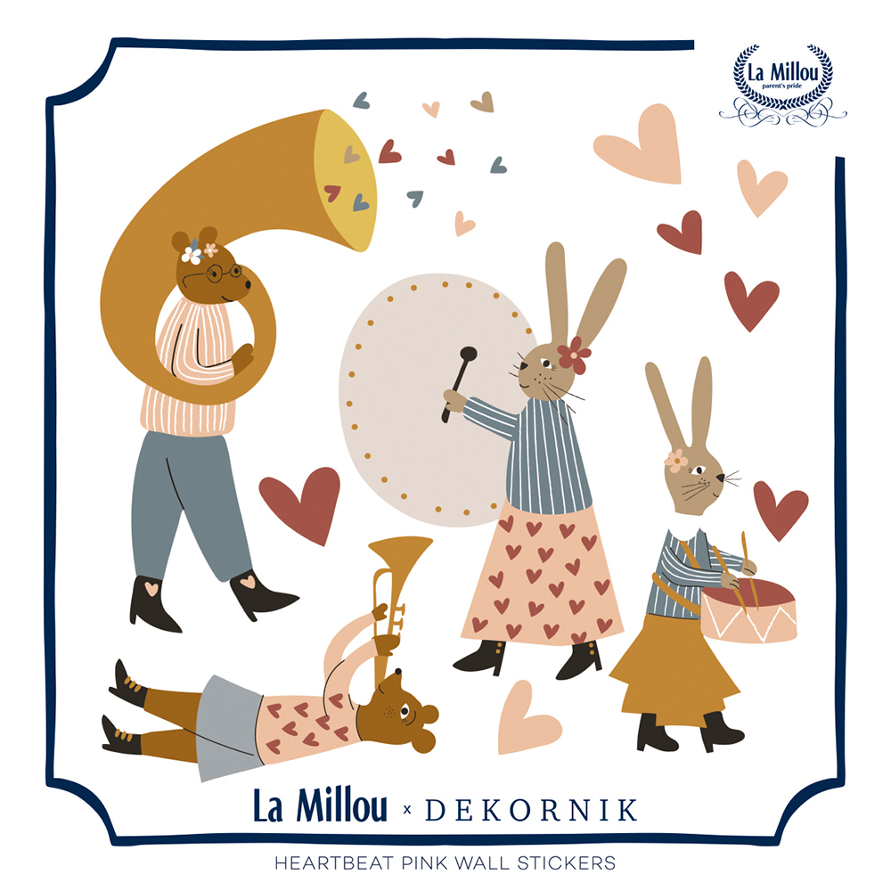 La Millou 經典圖案壁貼貼紙50*50cm｜兔兔演奏家(粉)
