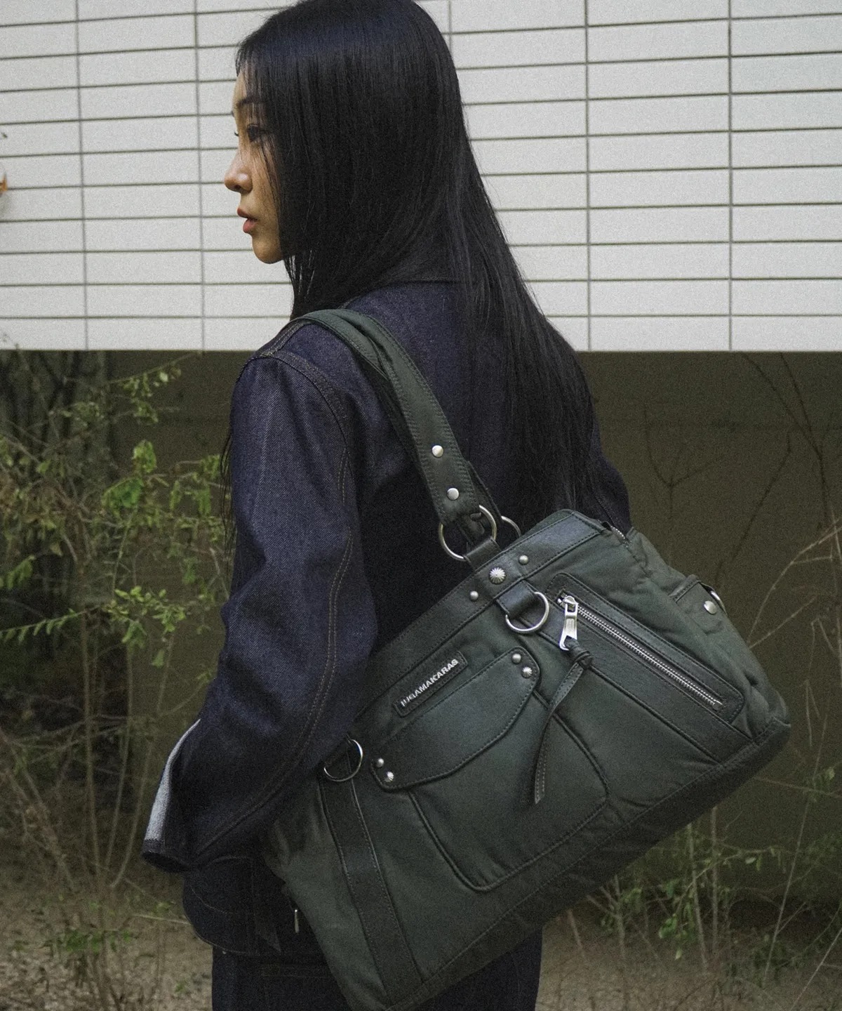 IUGAMAKARAS Studded Nylon Shoulder Bag
