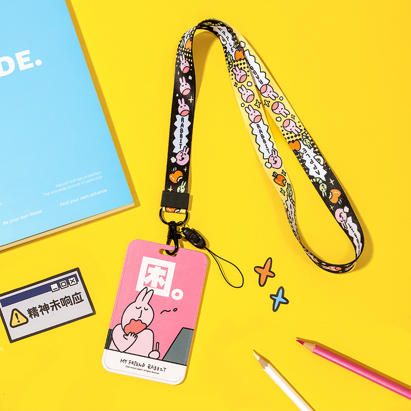 粉紅兔子手機掛繩長款（黃色）