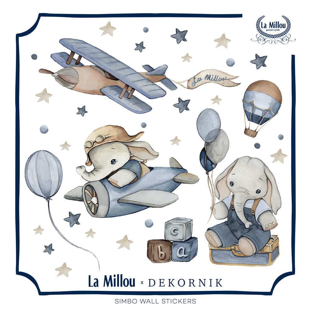 La Millou 經典圖案壁貼貼紙50*50cm｜MAJA聯名款｜小象飛行員