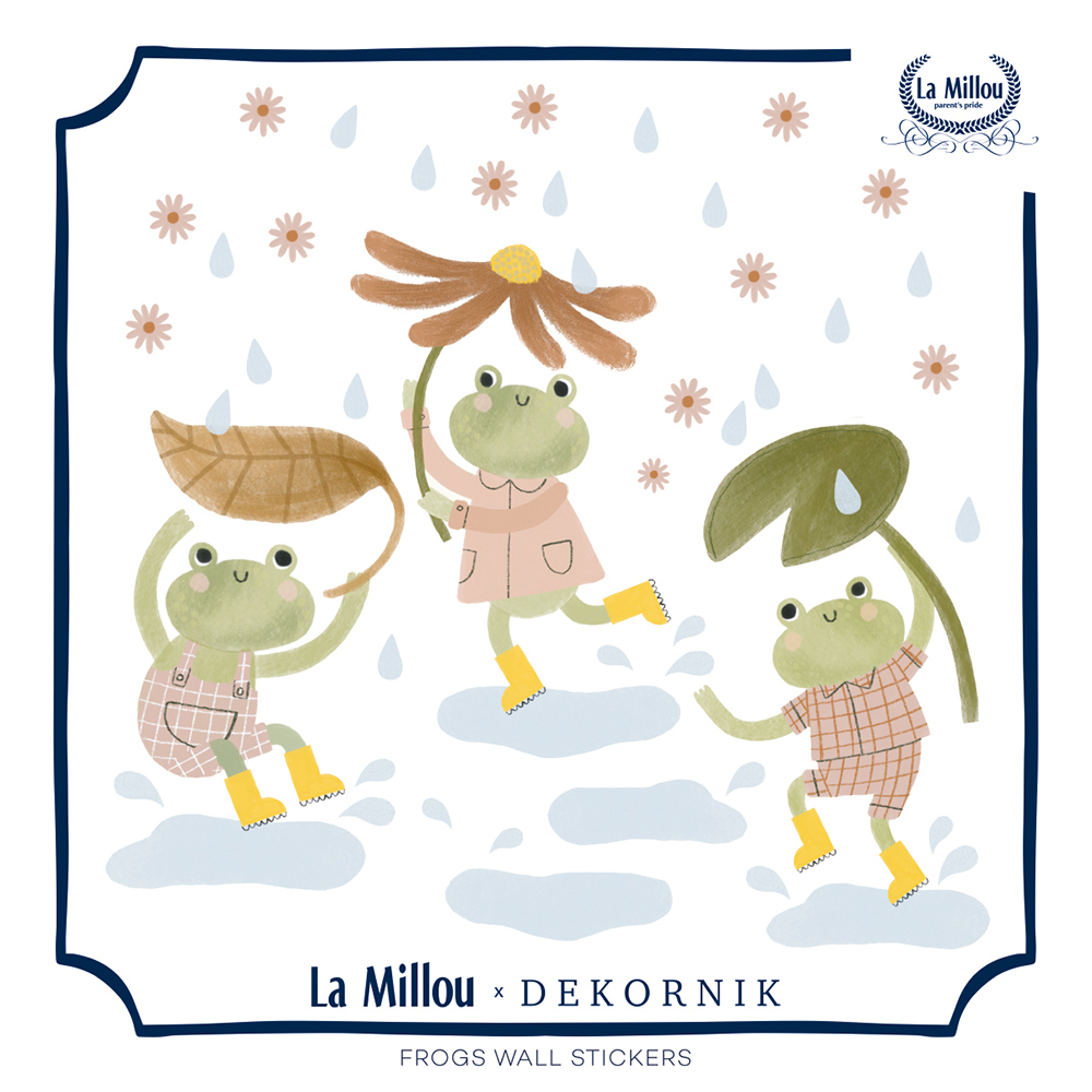 La Millou 經典圖案壁貼貼紙50*50cm｜雨點荷葉蛙