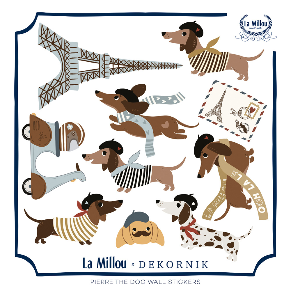 La Millou 經典圖案壁貼貼紙50*50cm｜巴黎臘腸狗