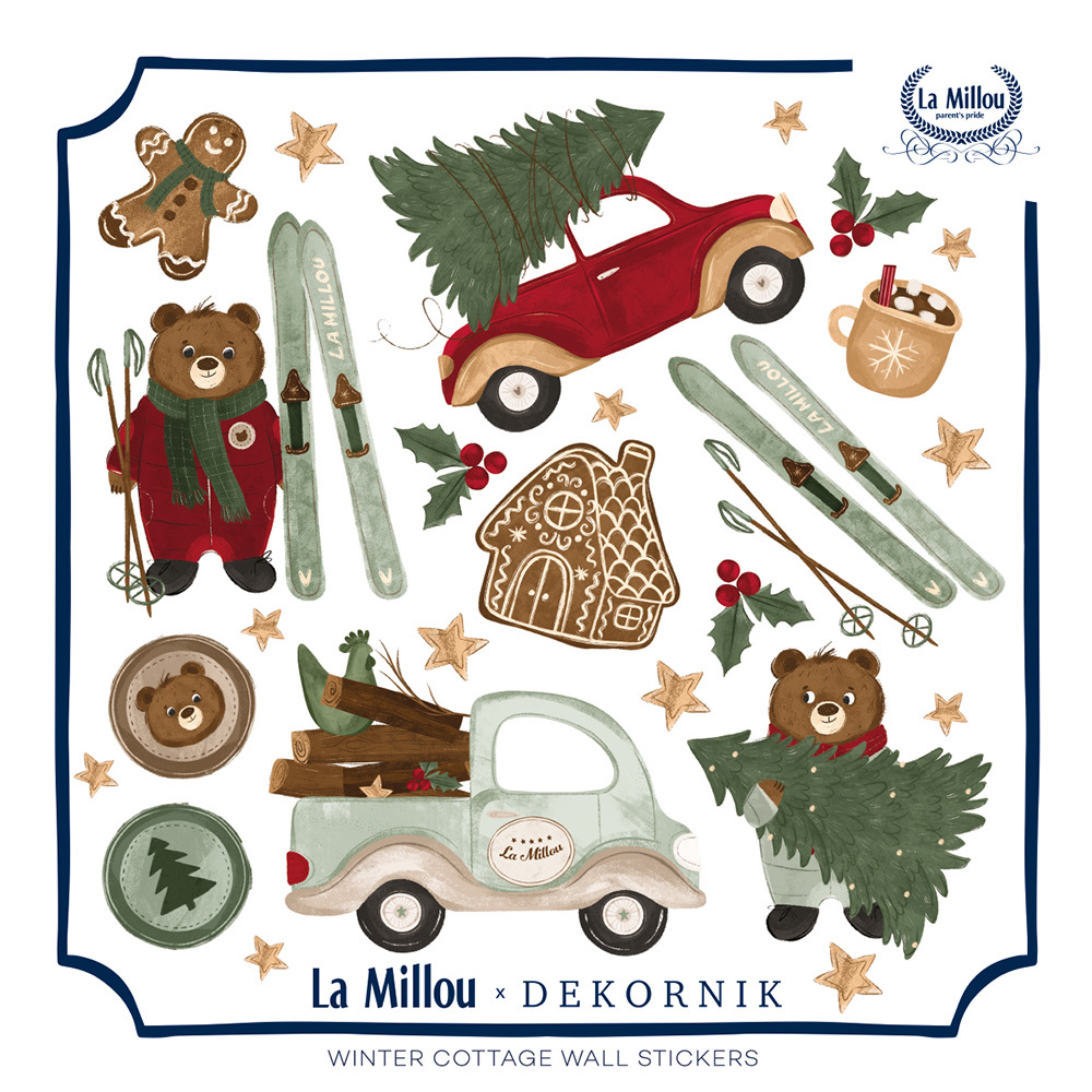 【官網限定】La Millou 經典圖案壁貼貼紙50*50cm｜冬季限定款熊熊小屋