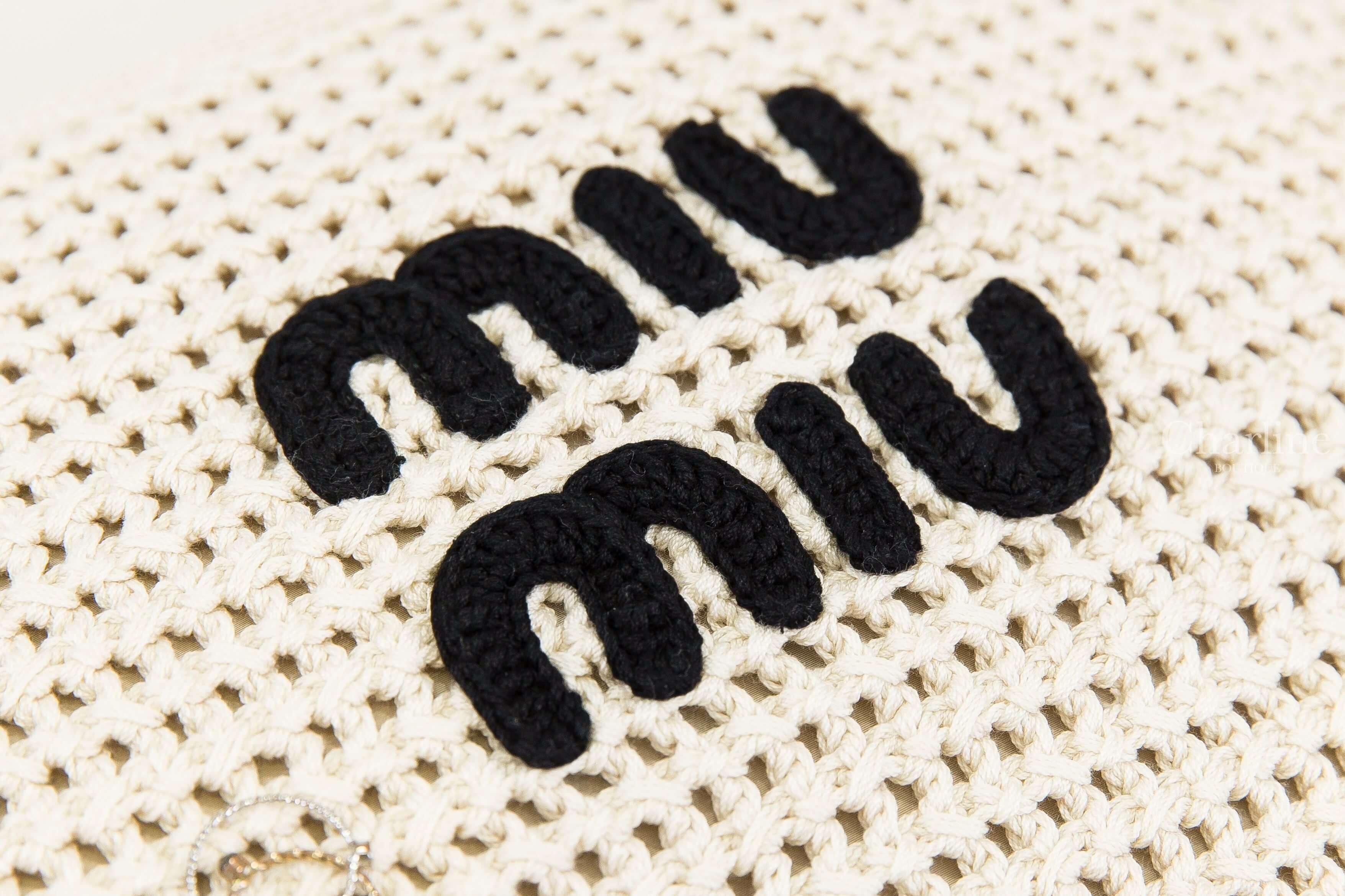 Miu Miu Ivy Raffia-Effect Woven Tote Bag 粉筆白黑字帆布內裡棉質編織手提肩背托特包