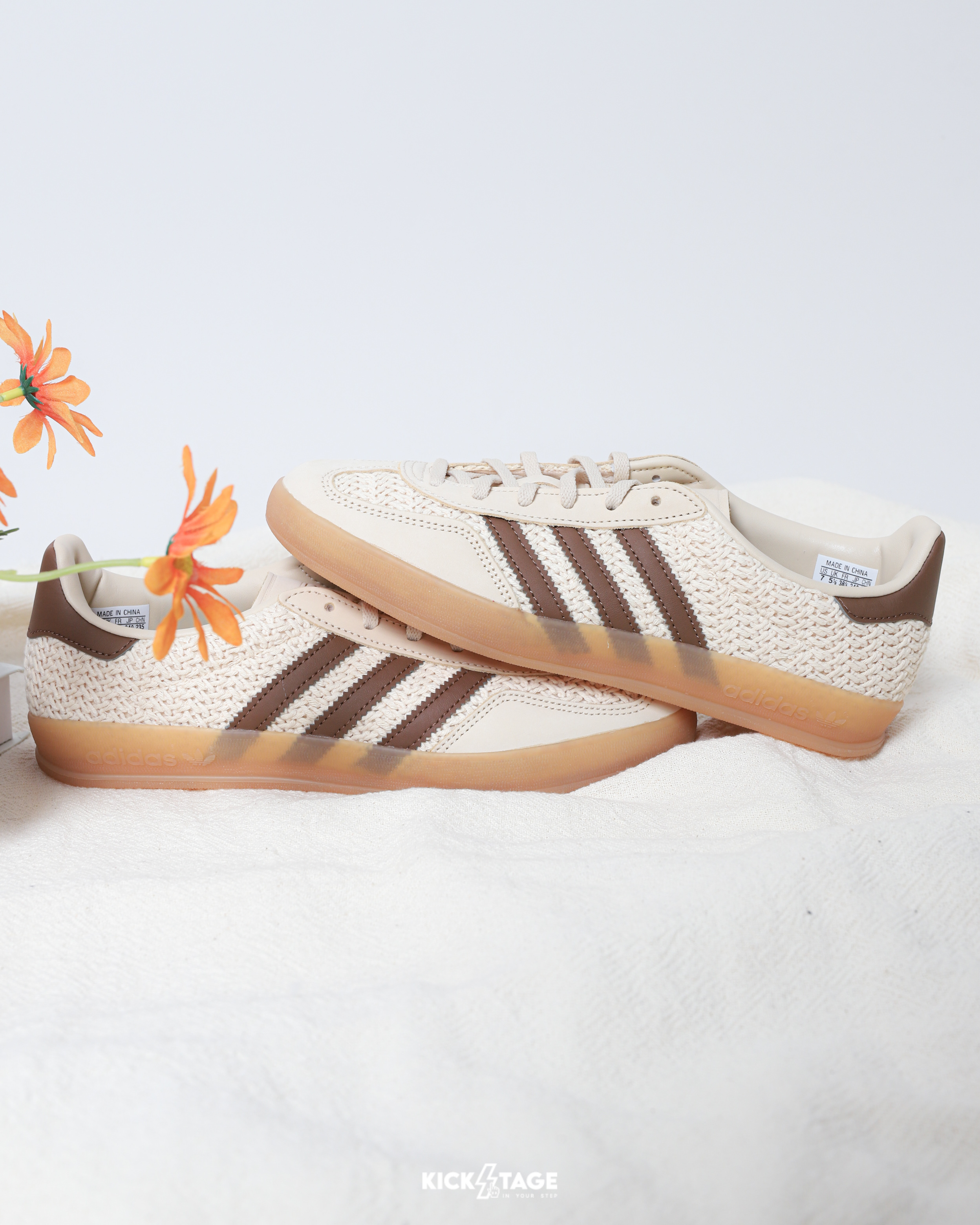 女鞋 ADIDAS GAZELLE INDOOR W 草編棕 麂皮 復古 編織 焦糖底 德訓鞋 休閒鞋【JS1418】