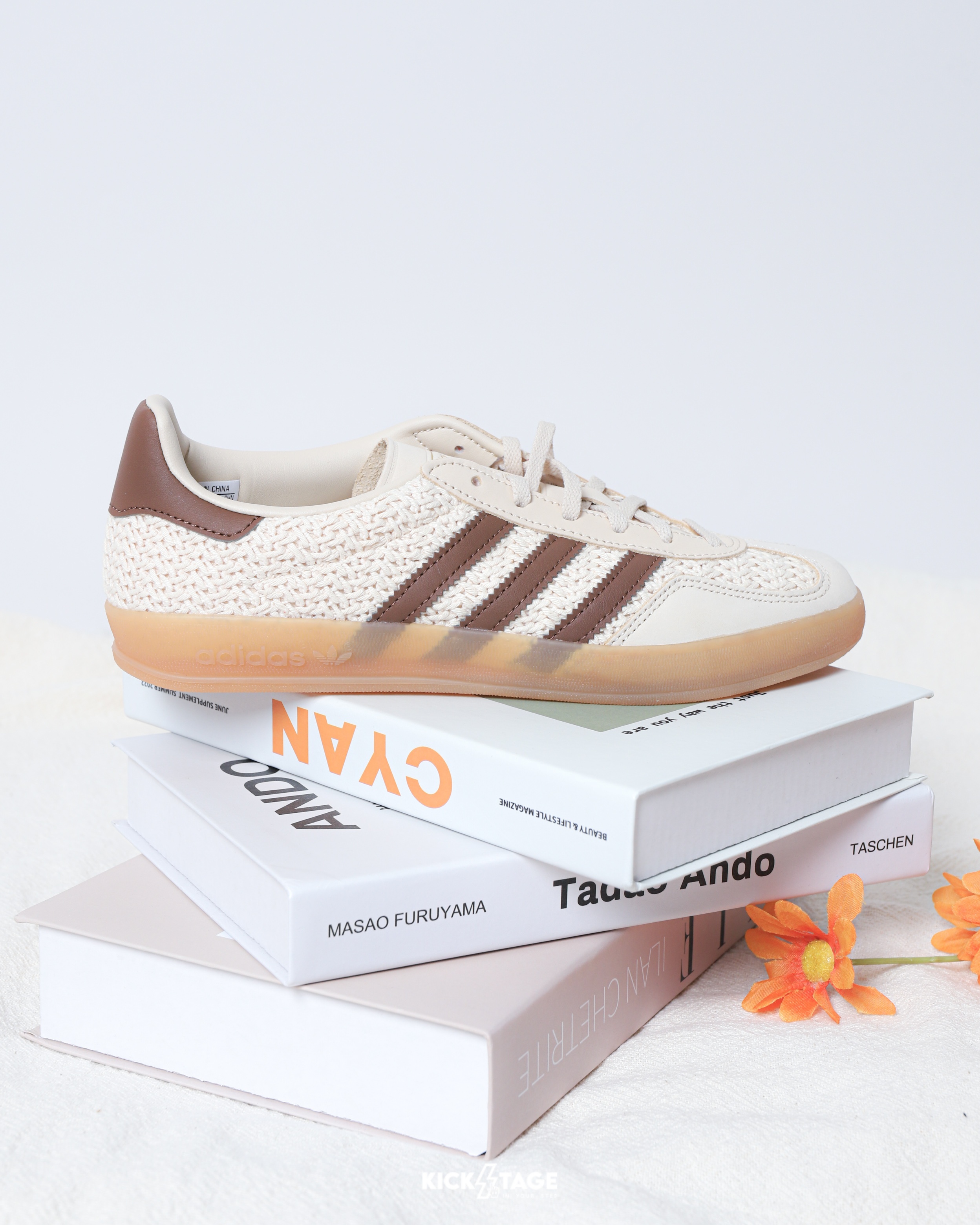 女鞋 ADIDAS GAZELLE INDOOR W 草編棕 麂皮 復古 編織 焦糖底 德訓鞋 休閒鞋【JS1418】