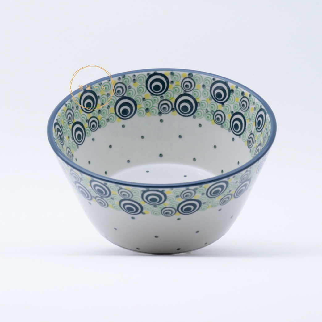 斜邊碗-Ø17.2,高度8.2cm-綠黃 孔雀眼