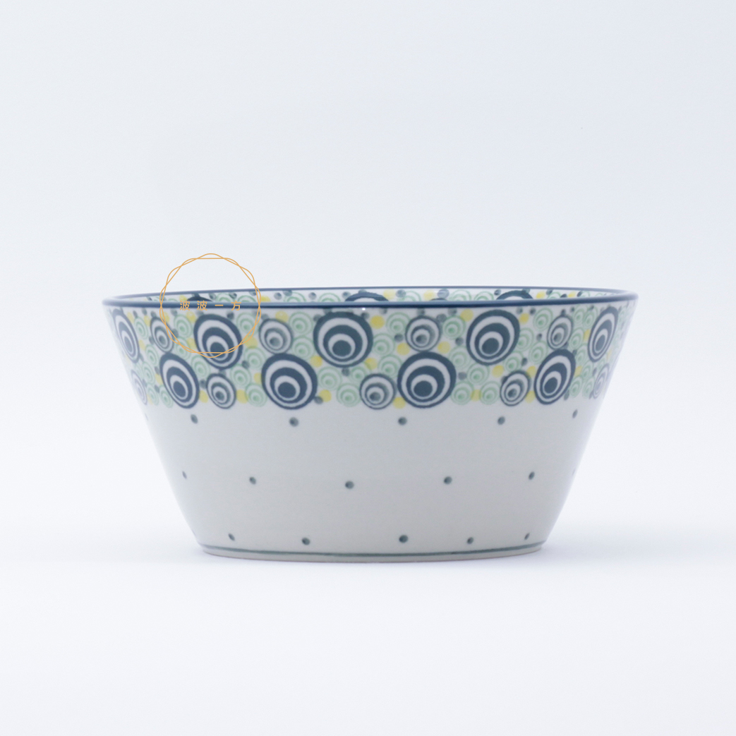 斜邊碗-Ø17.2,高度8.2cm-綠黃 孔雀眼