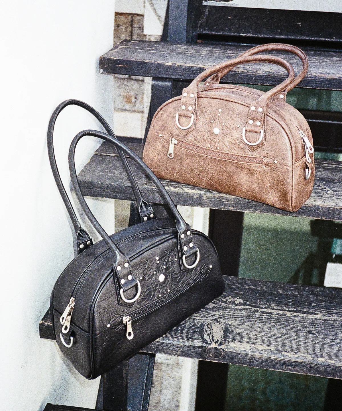 IUGAMAKARAS Studded Leather Bowling Bag