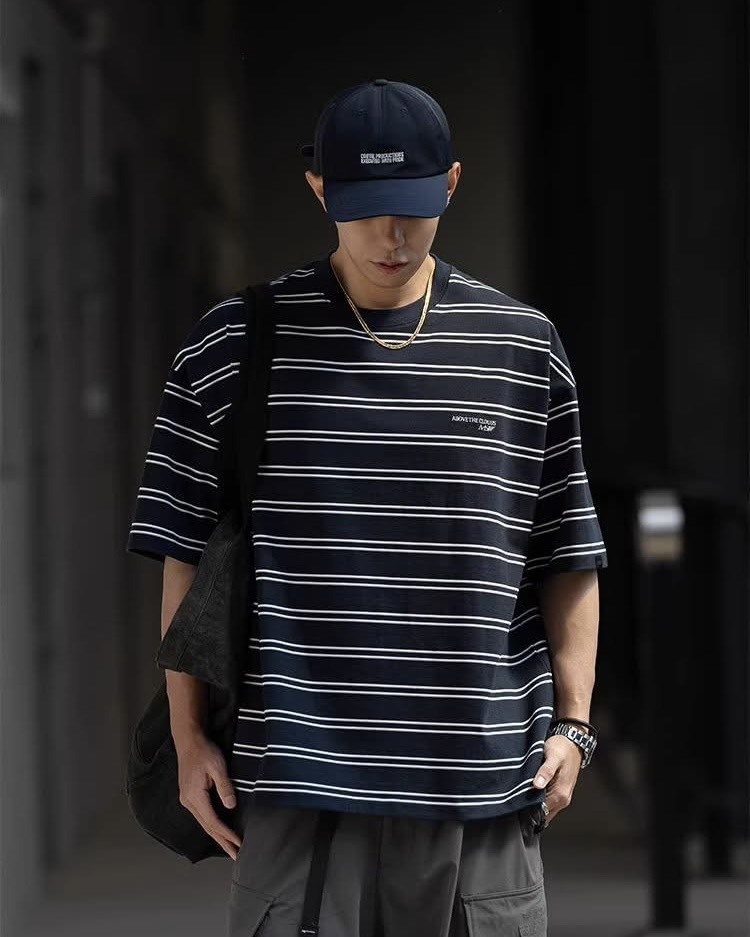 #預購 MASSULTI 25SS 定織 舒適 日系 復古 細條紋 刺繡短踢 四色