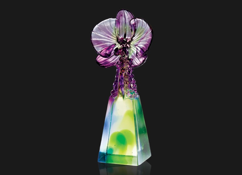 鹿港窯禮品館 水晶琉璃 獎牌 擺飾-蕙質蘭心