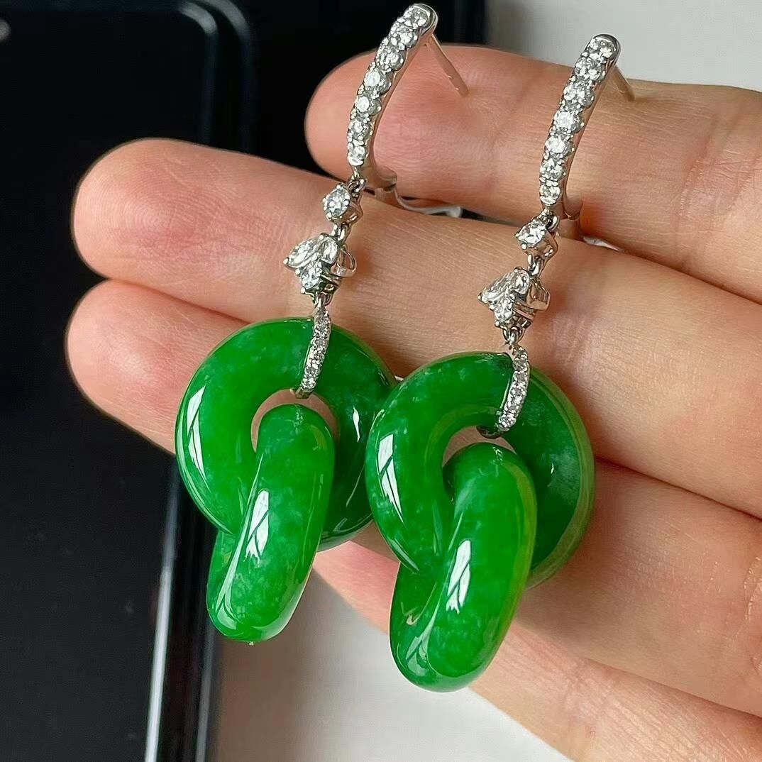 765512 翡翠冰陽綠雙環耳墜