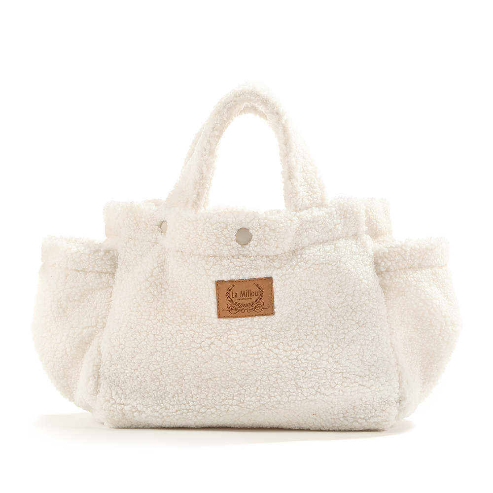 La Millou Teddy 泰迪毛絨 ‧ Two Way 迷你托特包外出袋/推車掛包｜奶油白