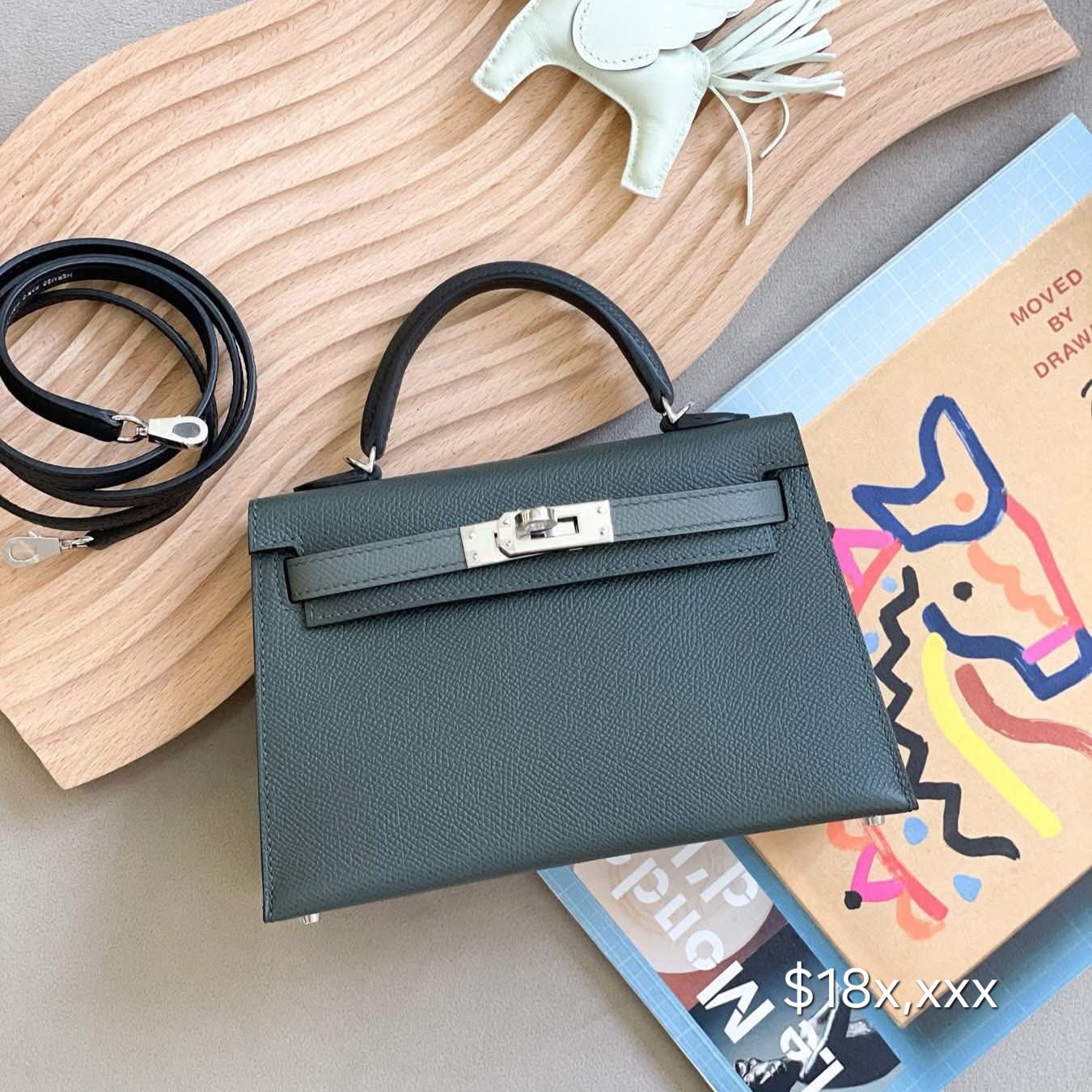 Hermès Kelly Mini II Epsom Leather Vert Mangrove/ Vert Amande/ Noir PHW HK$18x,xxx  詳情請PM我哋 (HK$2,000 立即落訂)