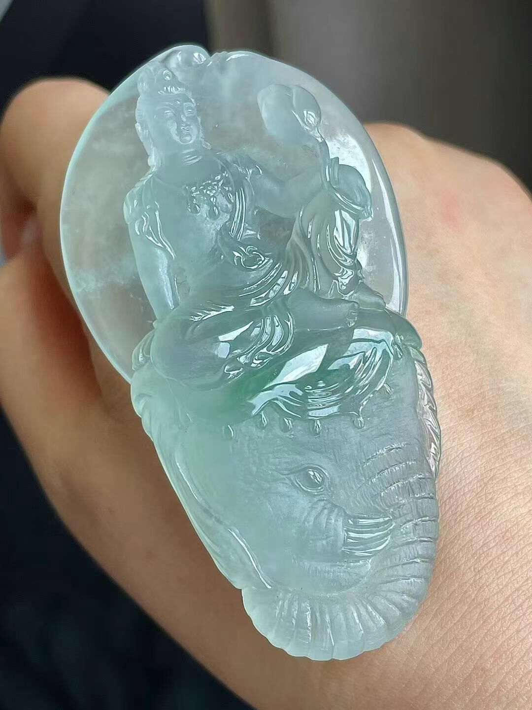 765514 翡翠高冰普賢菩薩吊墜