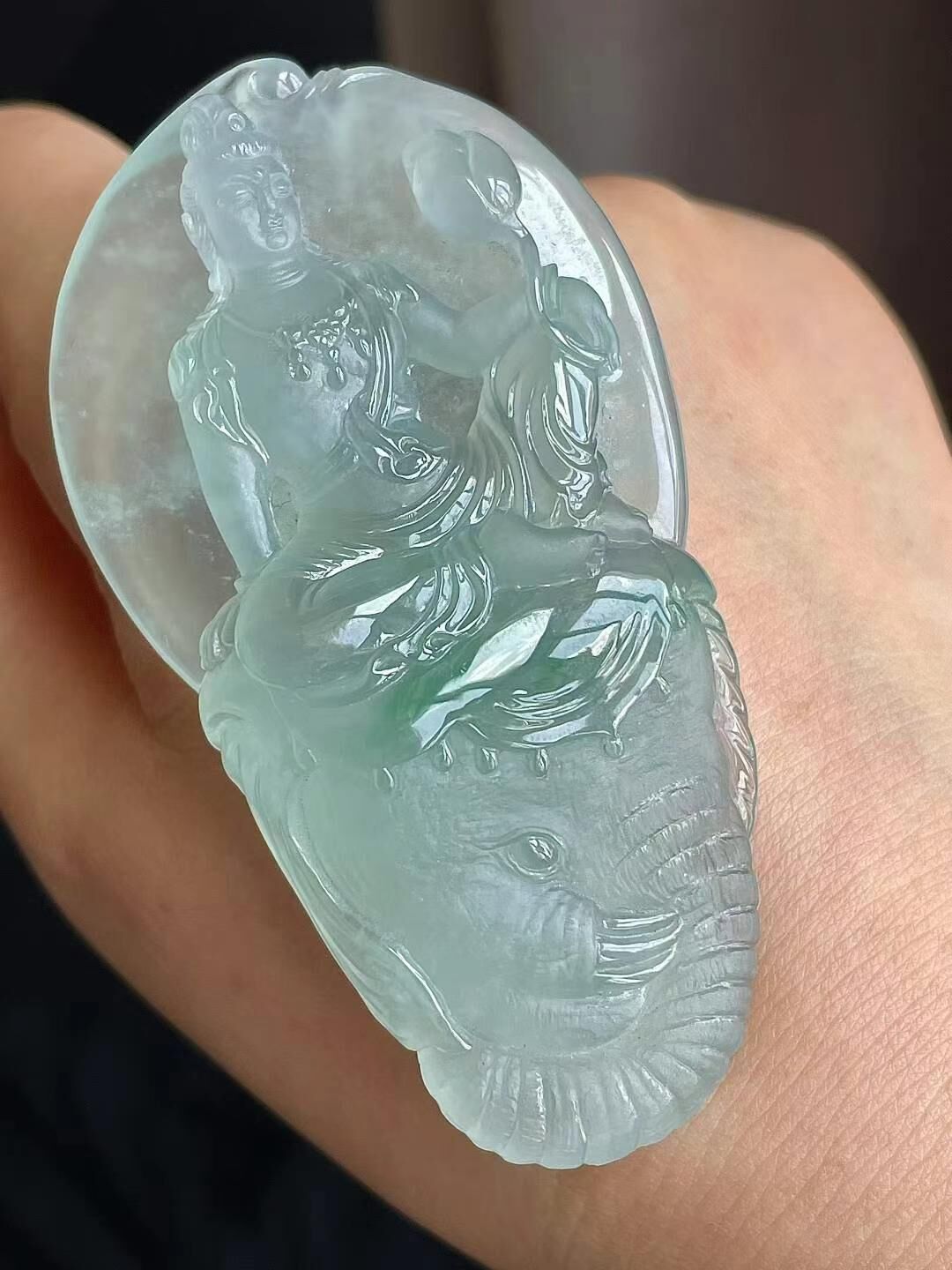 765514 翡翠高冰普賢菩薩吊墜