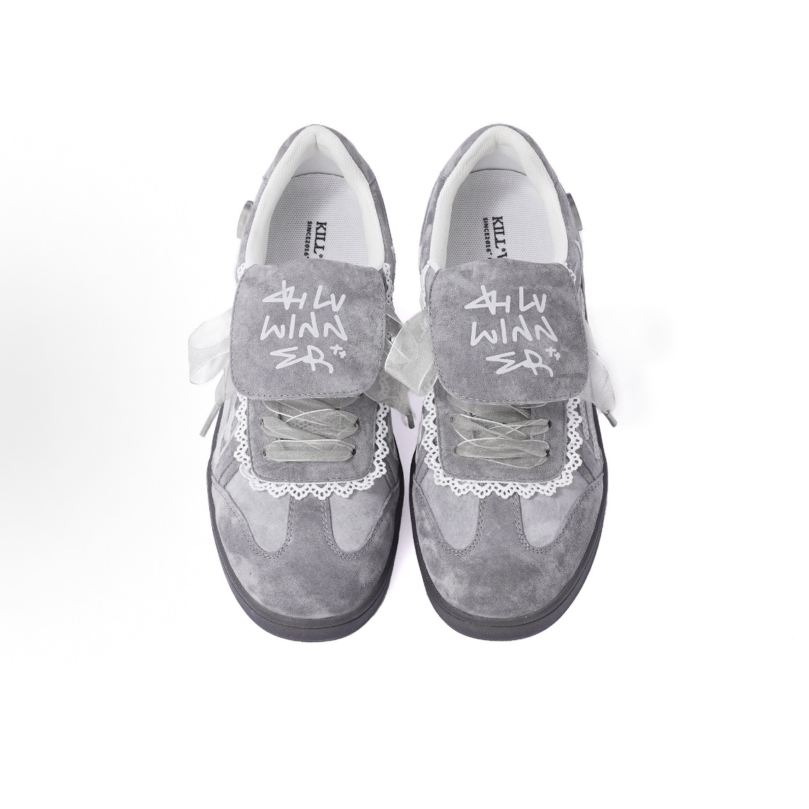 KILLWINNER 張員瑛 同款 復古 運動 麂皮 蕾絲 德訓鞋 灰色-KWDX240403