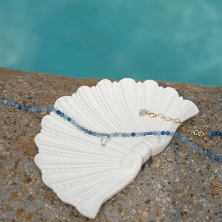 矢車菊奶霜 Cornflower Cream 藍東陵石 天然珍珠 項鍊