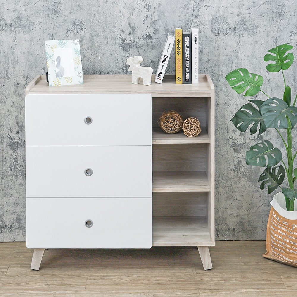懷森3尺多功能右開放三格三斗櫃/三抽收納櫃/置物矮櫃