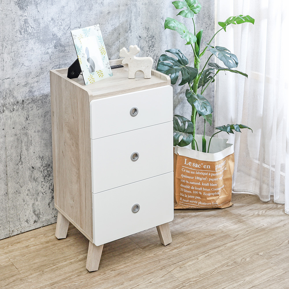 懷森1.3尺多功能三抽置物櫃/收納櫃-附插座