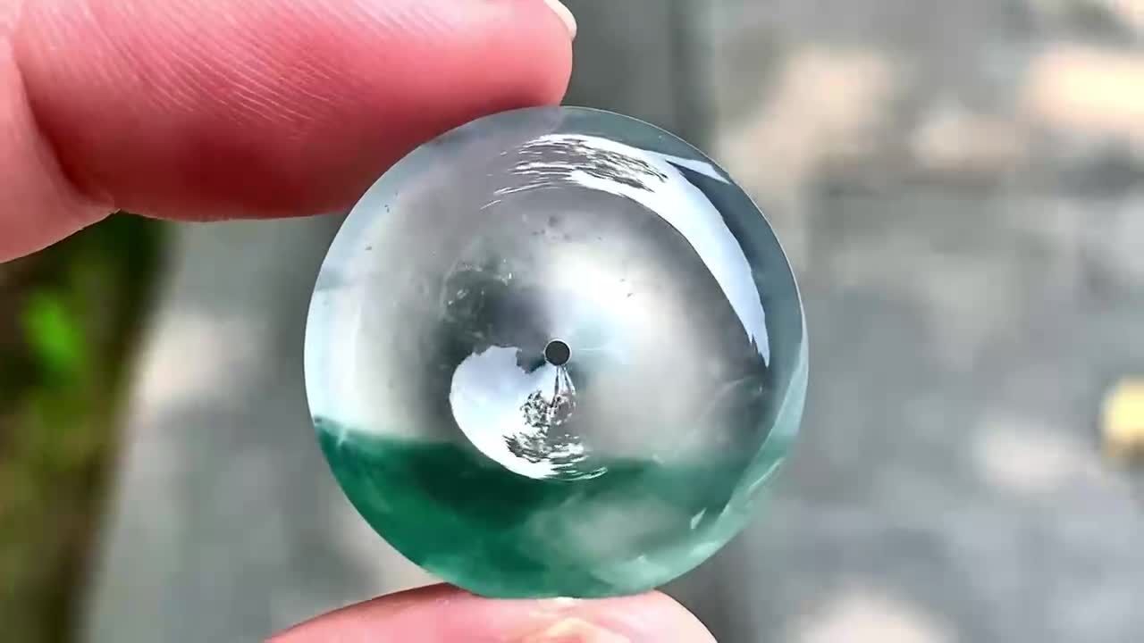 翡翠冰藍彩平安扣 (22.6mm直徑),天然翡翠A玉, 緬甸玉, Jade, Jadeite