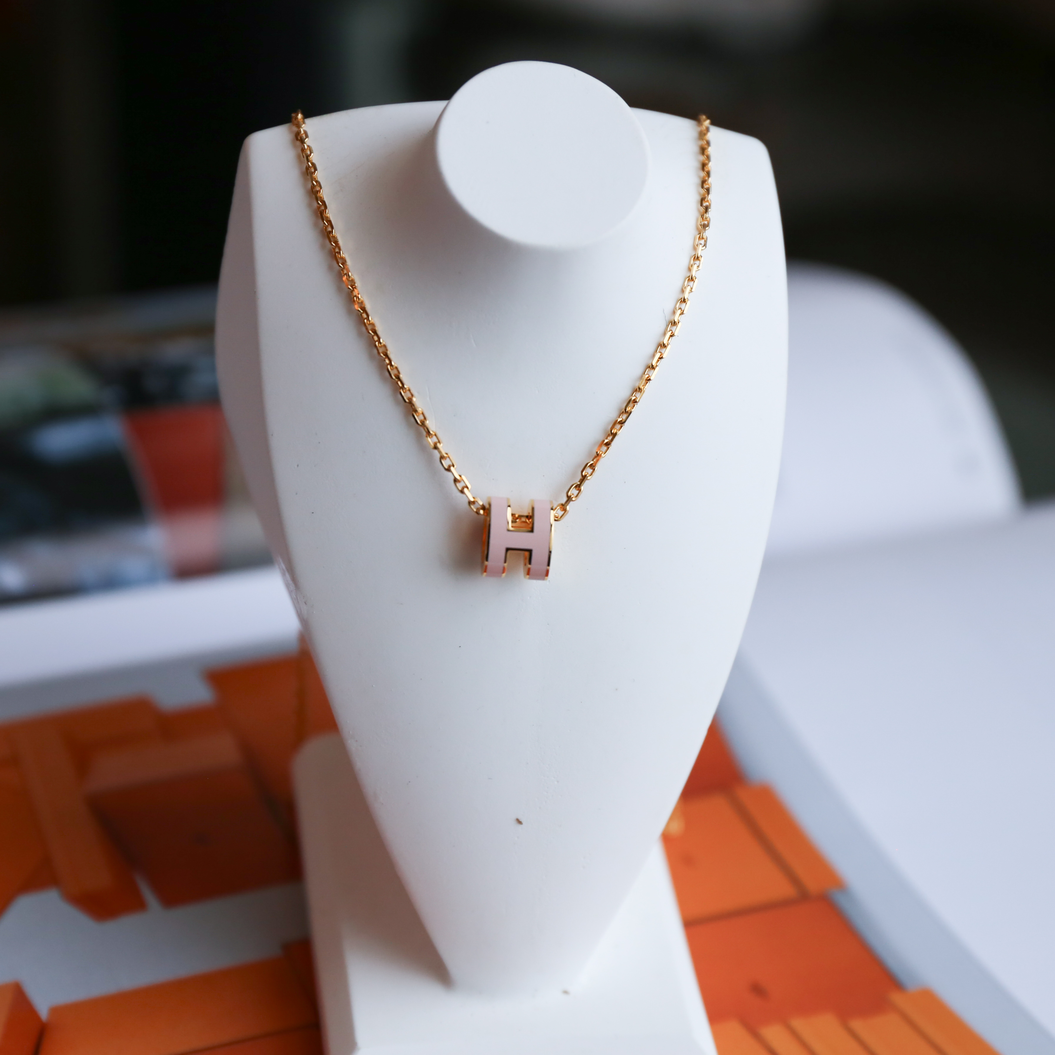 Hermes Pop H Mini Necklace (GHW Rose Dragee)