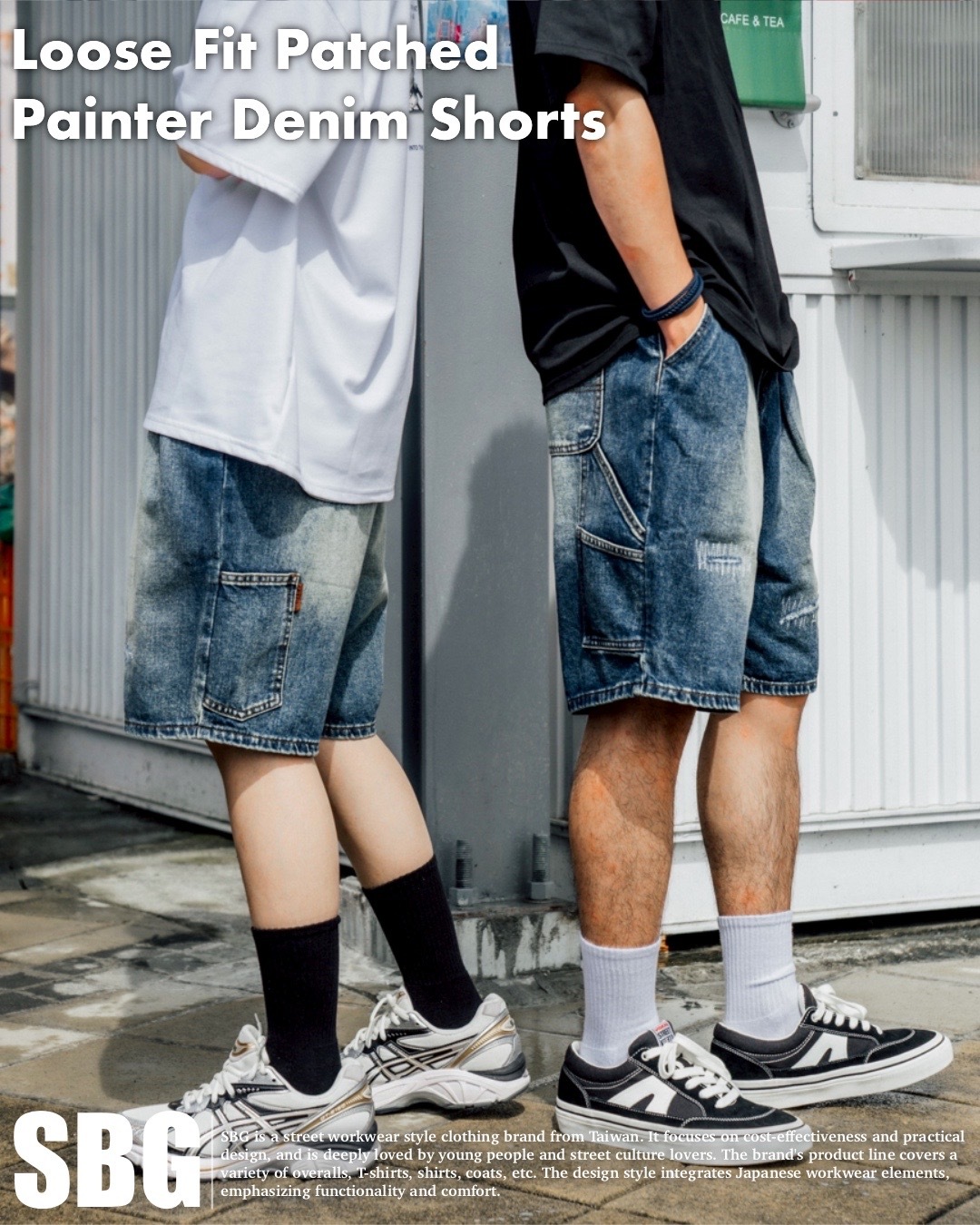 #預購 SBG 寬鬆補釘畫家牛仔短褲 SB808 深藍