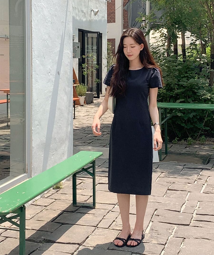 韓國Cherrykoko授權 極致氣質亞麻混紡修腰連身裙【MADE, CRKO】系列