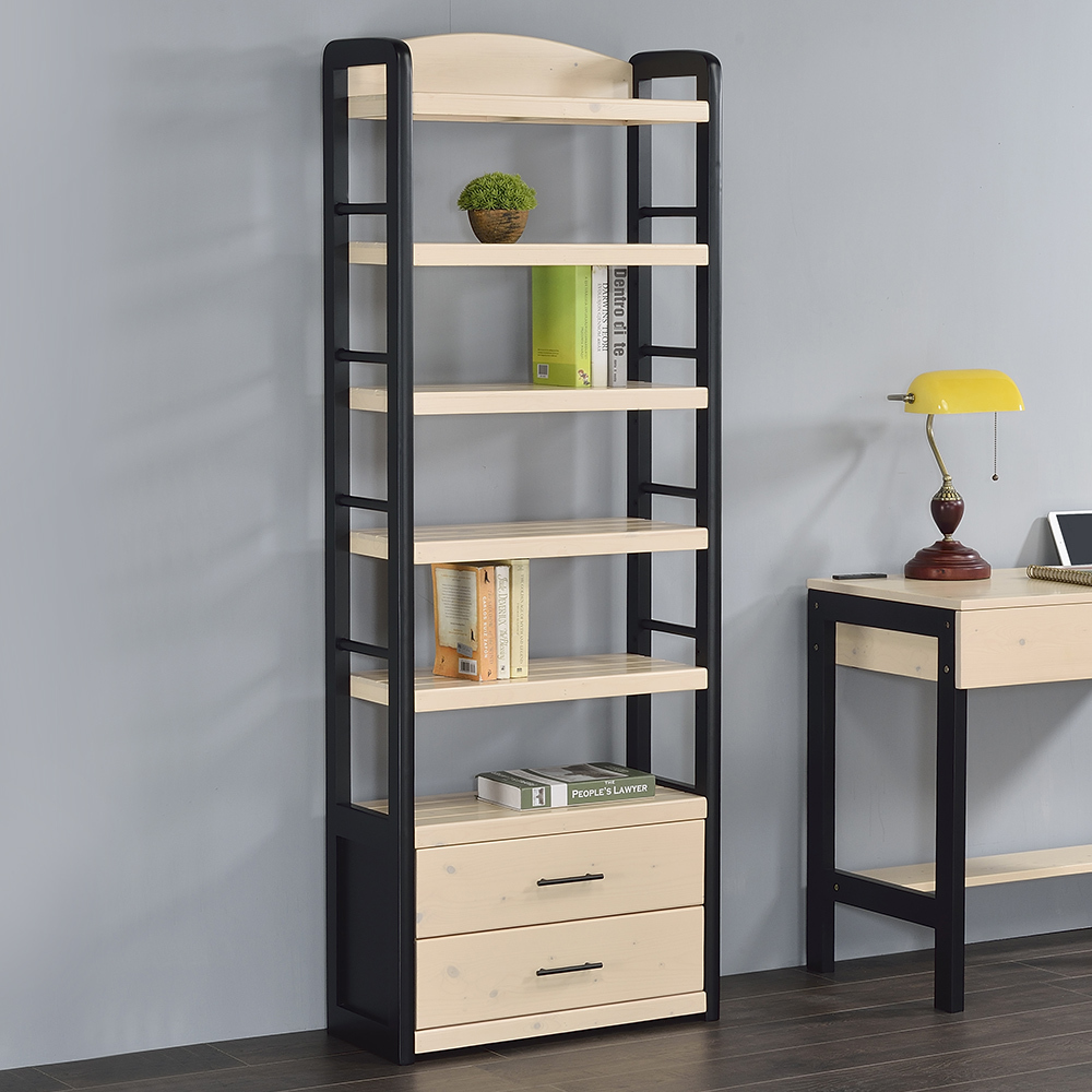 貝德2.1尺工業風實木開放式二抽書櫃/書架/展示櫃/六層收納櫃(兩色可選)