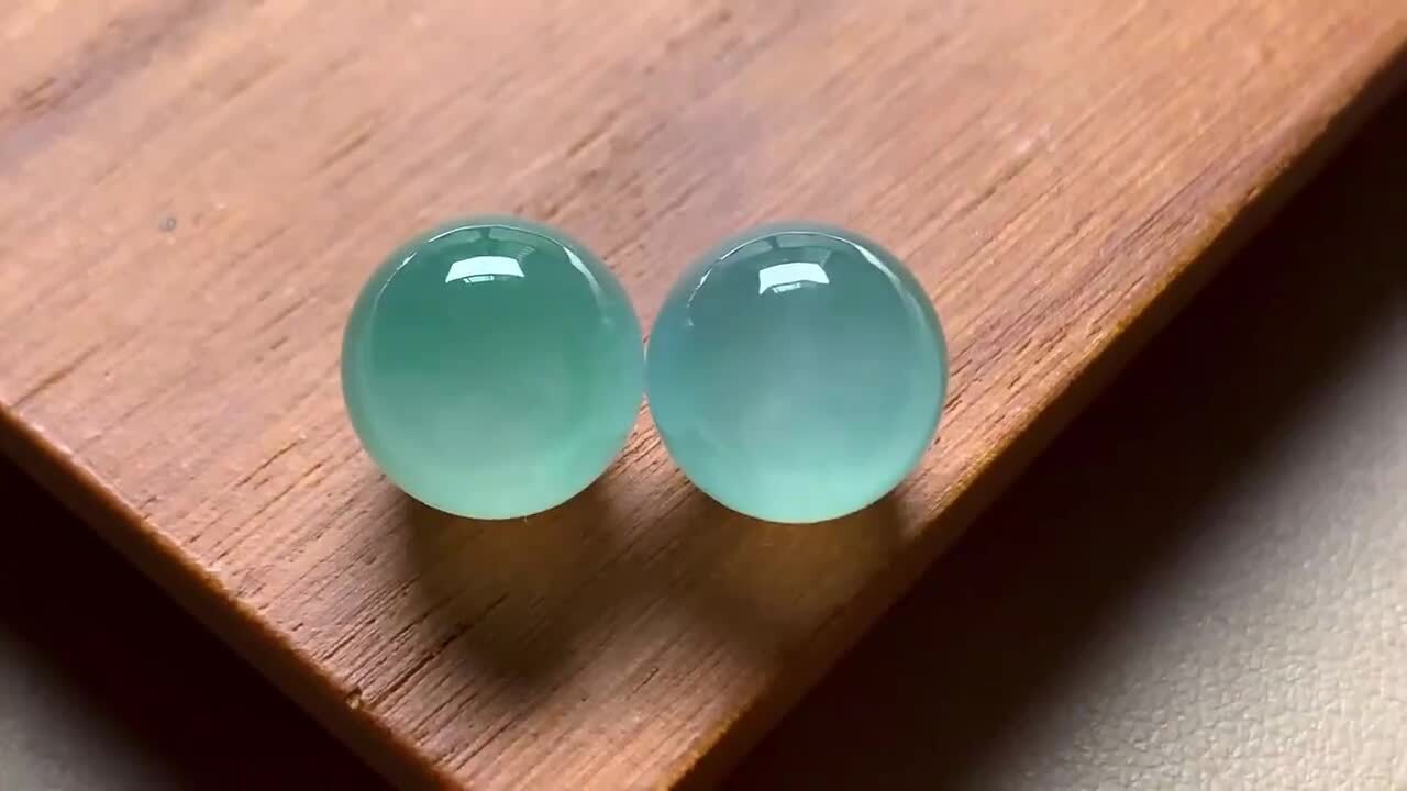 翡翠高冰天空藍珠子一對 (12.5mm直徑),天然翡翠A玉, 緬甸玉, Jade, Jadeite