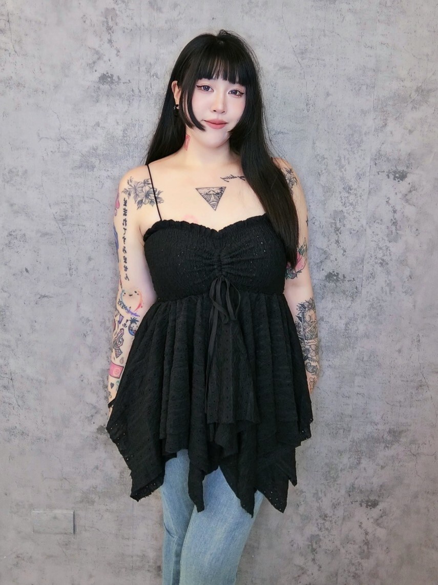 夏日抽繩不規則下襬上衣