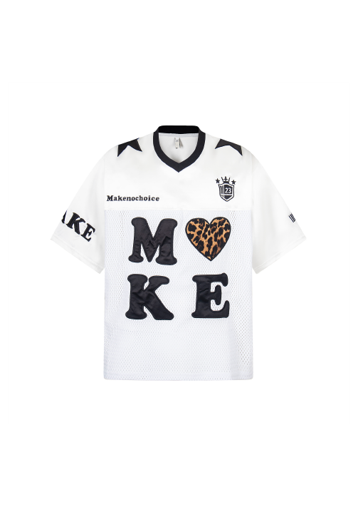 - SIMPLEACTION - V領豹紋愛心短袖上衣