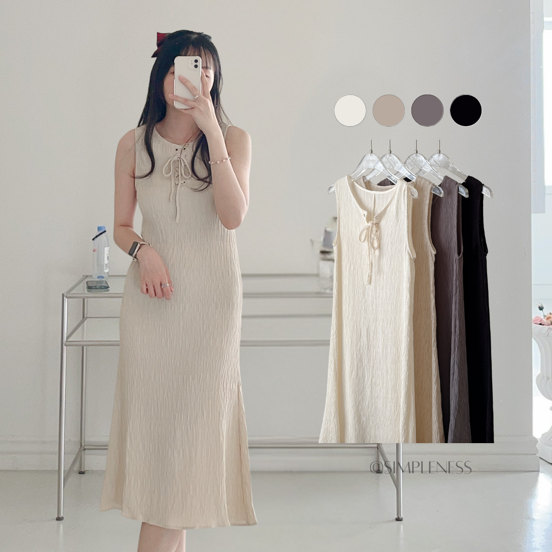 現貨🚚夏日午茶氣質綁帶壓紋洋裝💕共4色