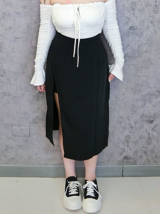 高腰開衩西裝中裙