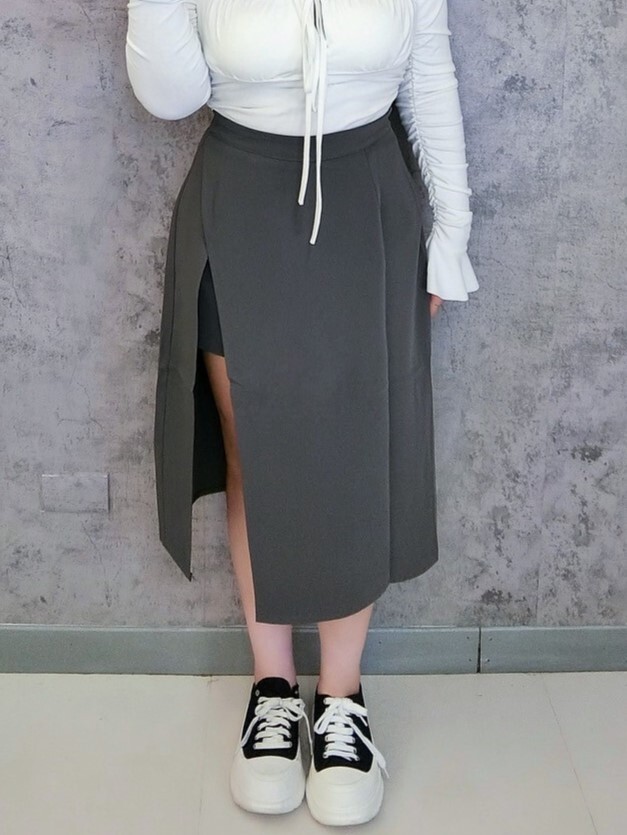 高腰開衩西裝中裙