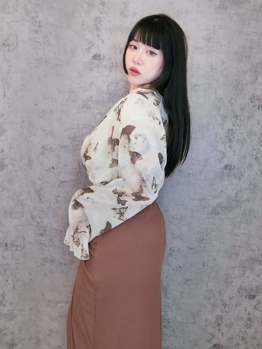 刷舊蝴蝶開衫上衣