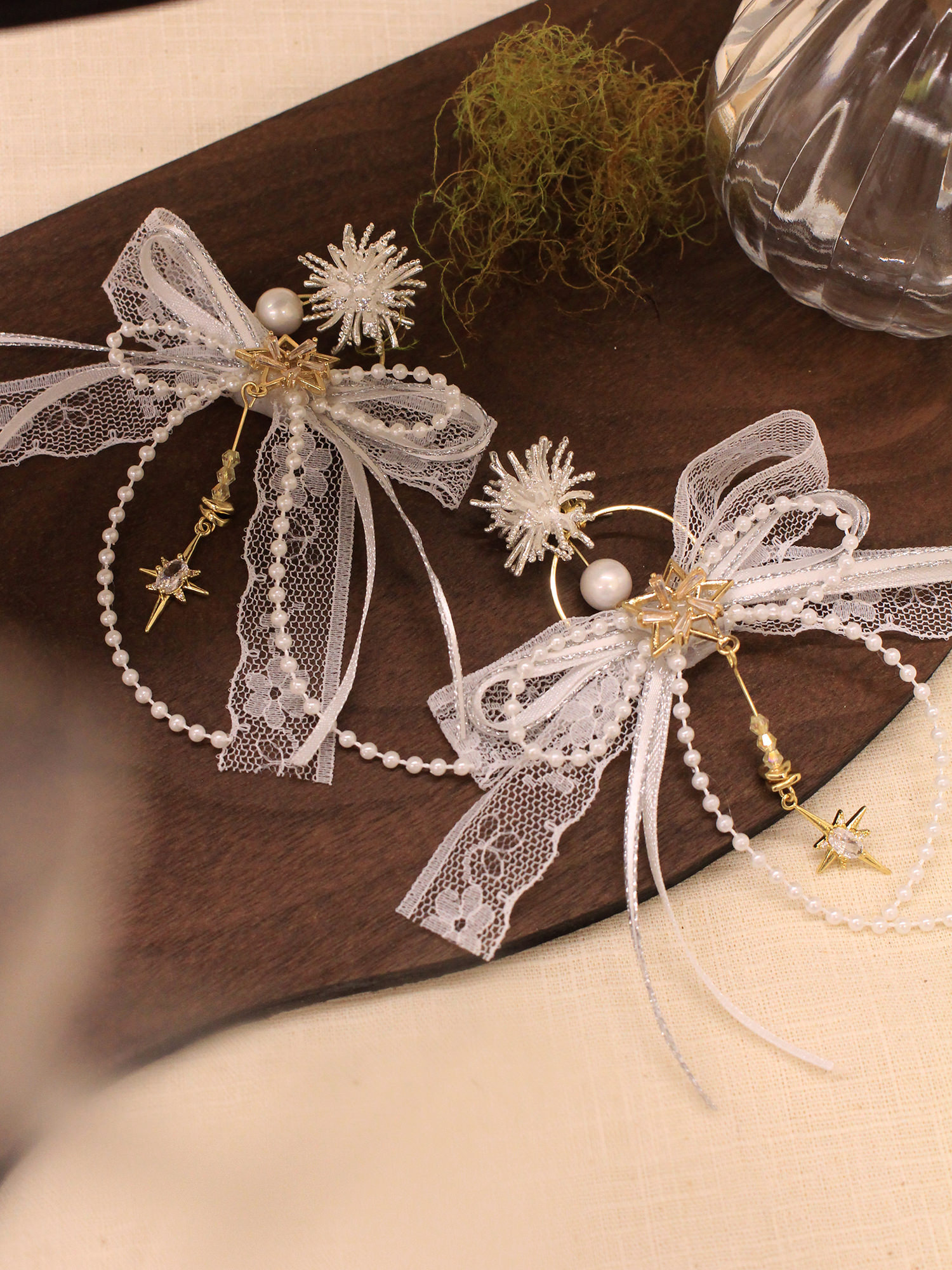 星月守夢日。(3way)MUCHAT手作14KGP煙花蝶結純銀針耳環