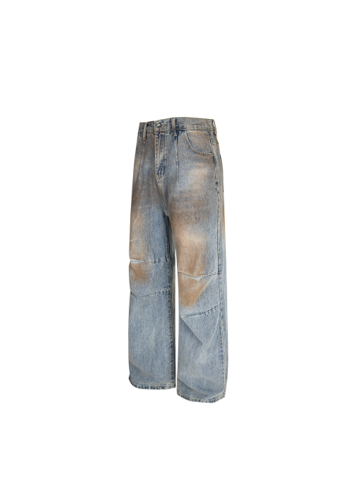 - SIMPLEACTION - 美式廢土風泥染結構微喇牛仔褲