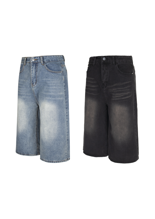 - SIMPLEACTION - 結構立體泥染水洗牛仔短褲