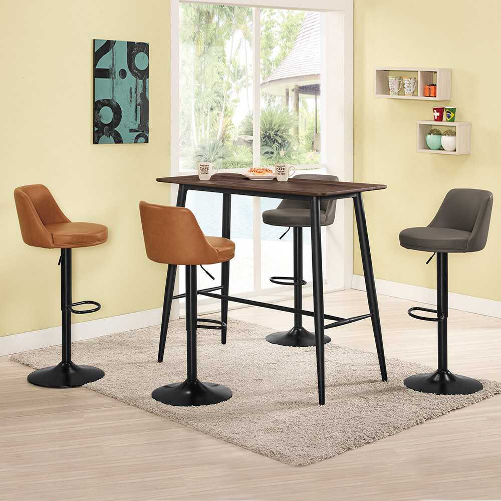 米洛特4尺工業風吧台桌椅+艾登工業風皮面升降低背吧台組合(一桌二椅-二色可選)