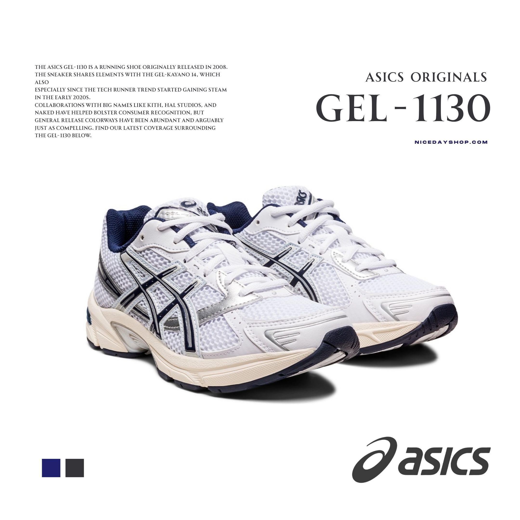NICEDAY 現貨 ASICS GEL-1130 海軍藍 白 深藍 奶油 復古 慢跑鞋 機能 1202A164-110