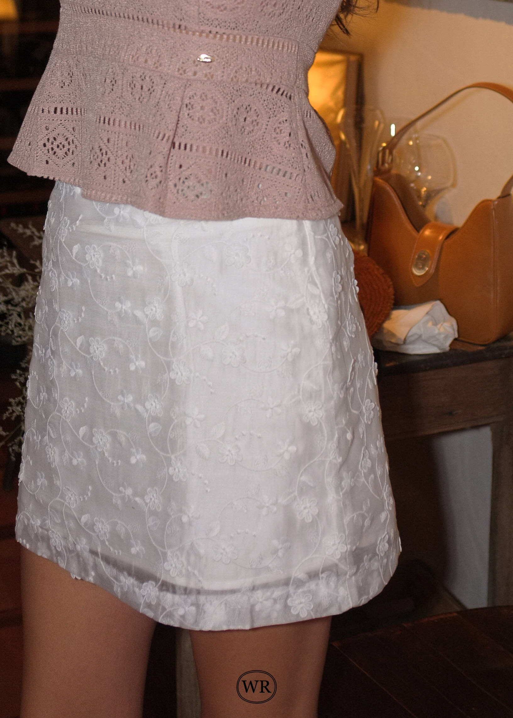 Floral Lace Skirt - White