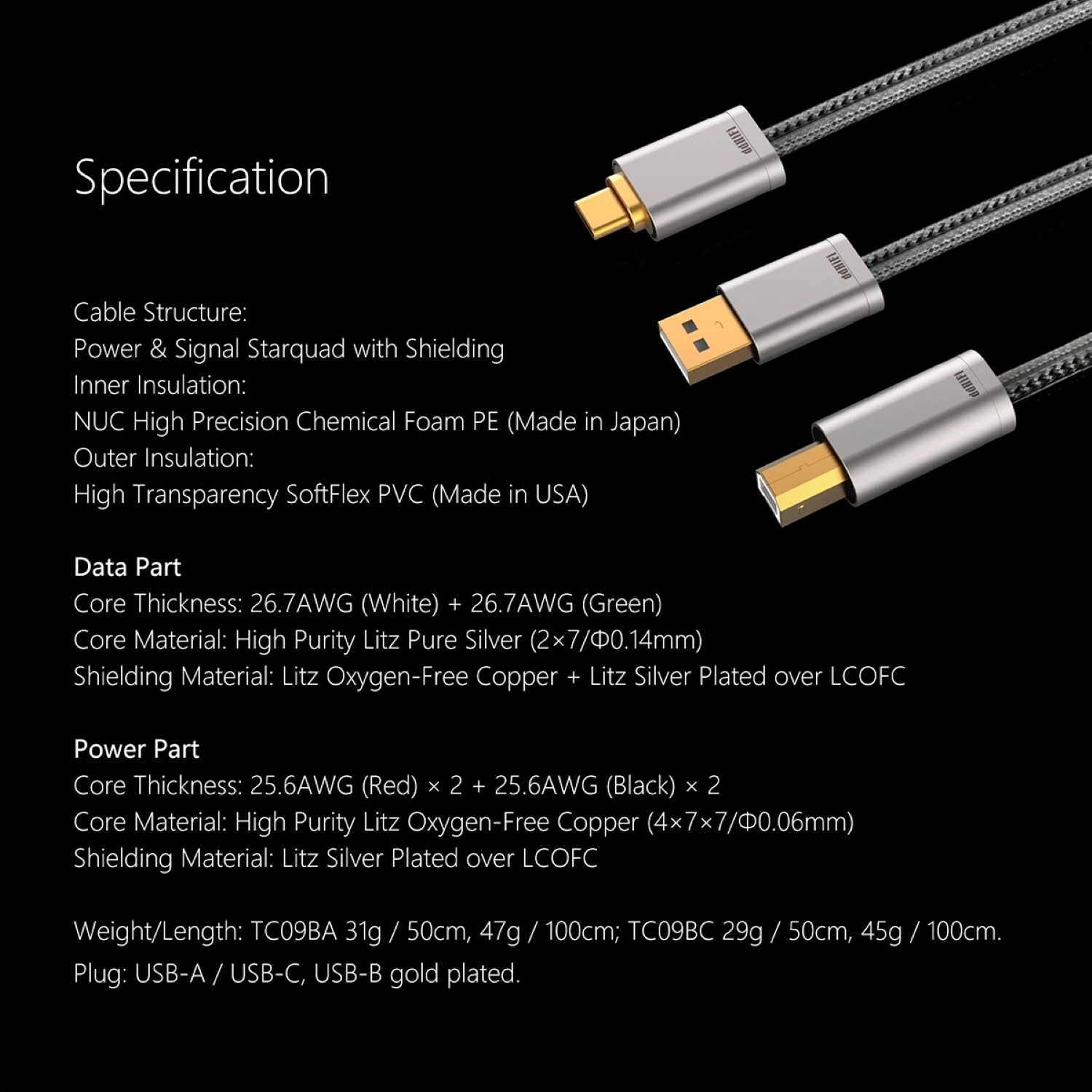 ddHiFi TC09BA HiFi Audiophile USB Cable