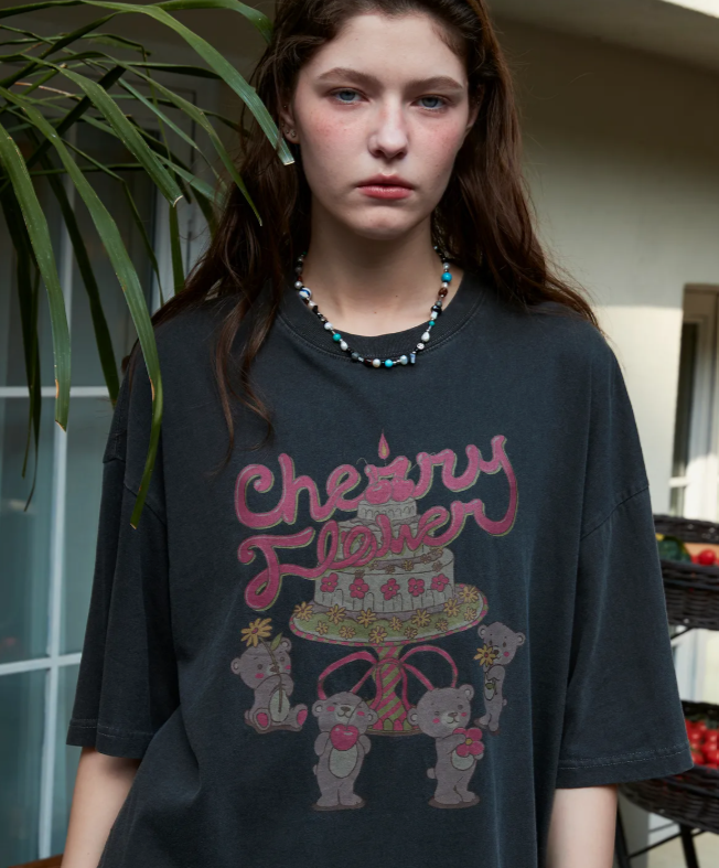 CPGN STUDIO / Teddy's cake pigment short T-shirt / smoke black/  JUL25