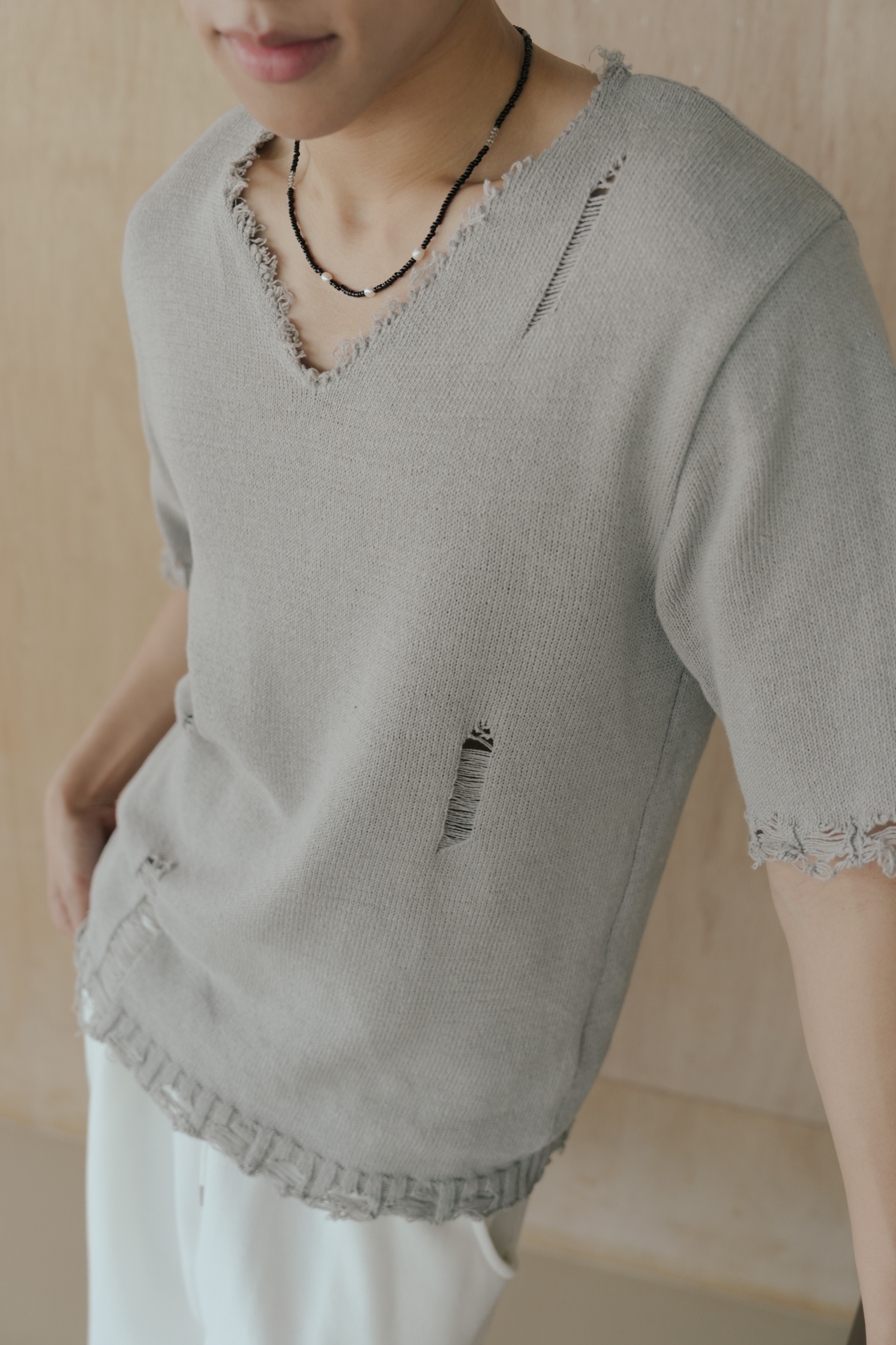 Resort Damage Short Sleeve Knit #上衣