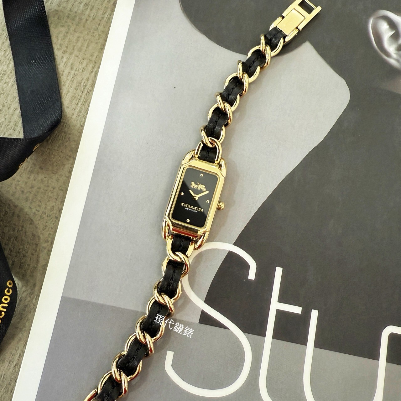 【COACH】Cadie經典馬車皮革手鍊腕錶CO14504281 17.5mm 現代鐘錶