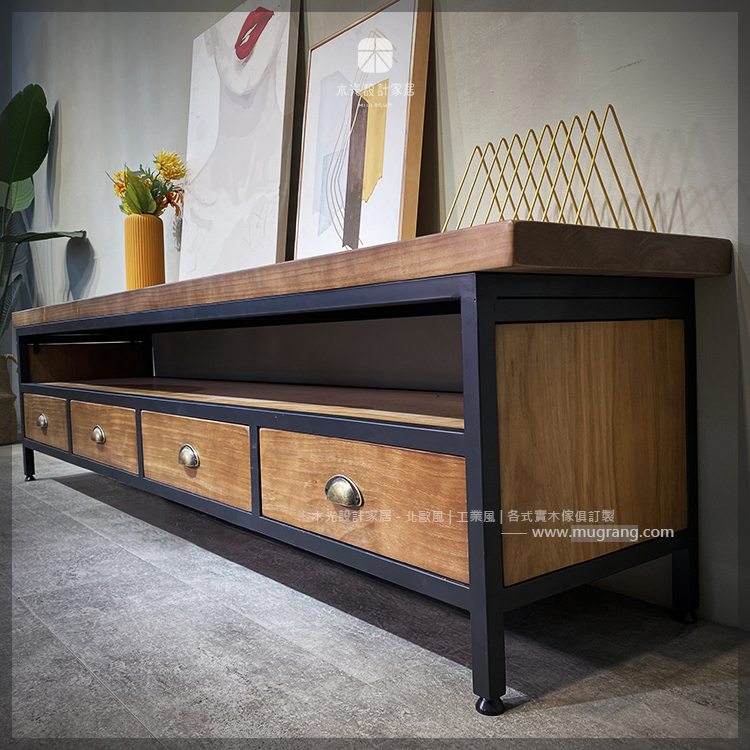 LOFT實木鐵框抽屜電視櫃|可訂製