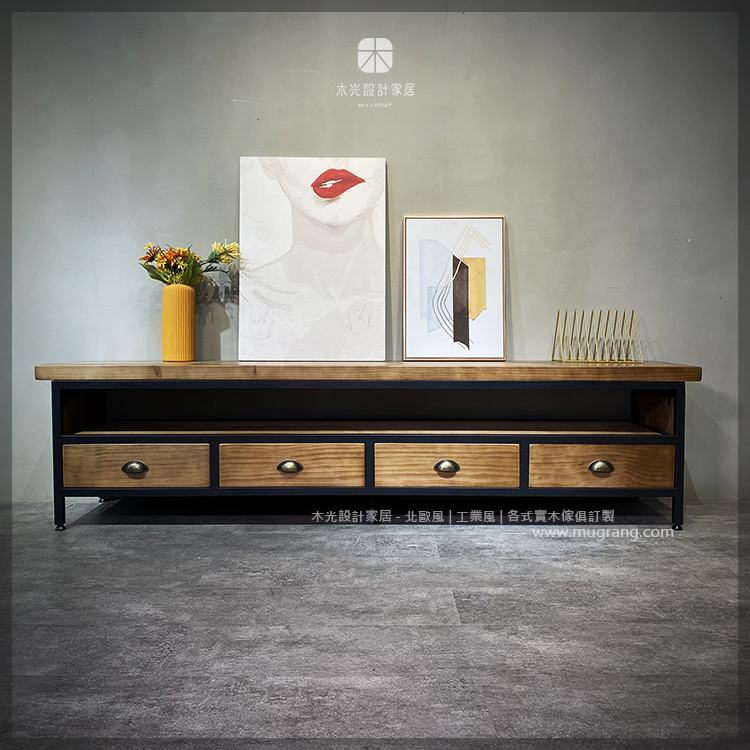 LOFT實木鐵框抽屜電視櫃|可訂製