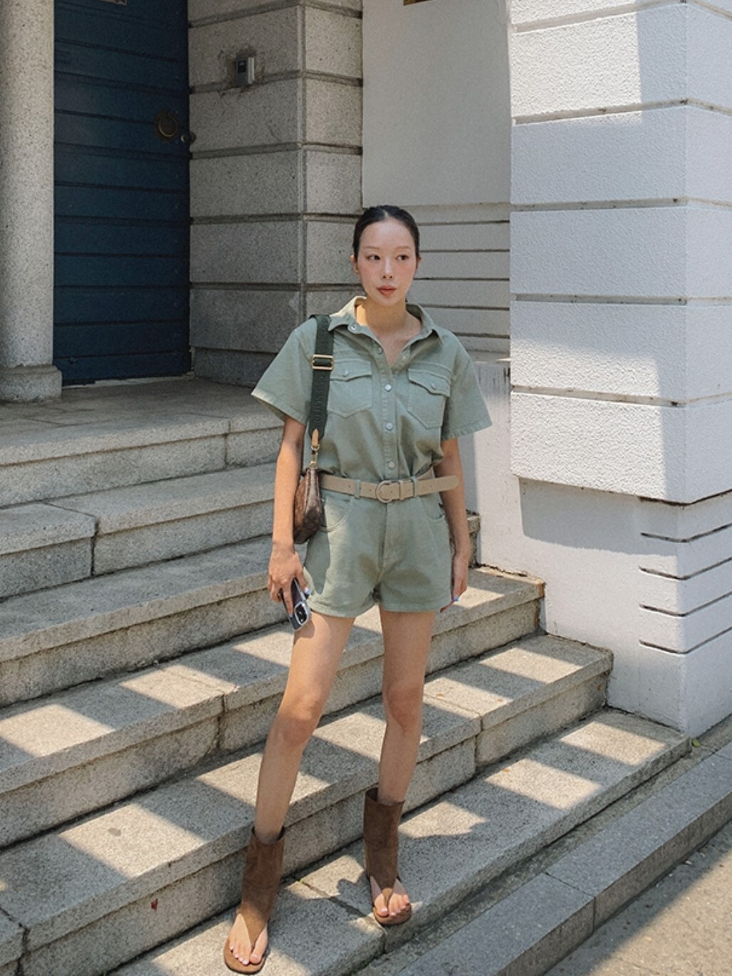 套裝丨軍工感牛仔水洗上衣+短褲